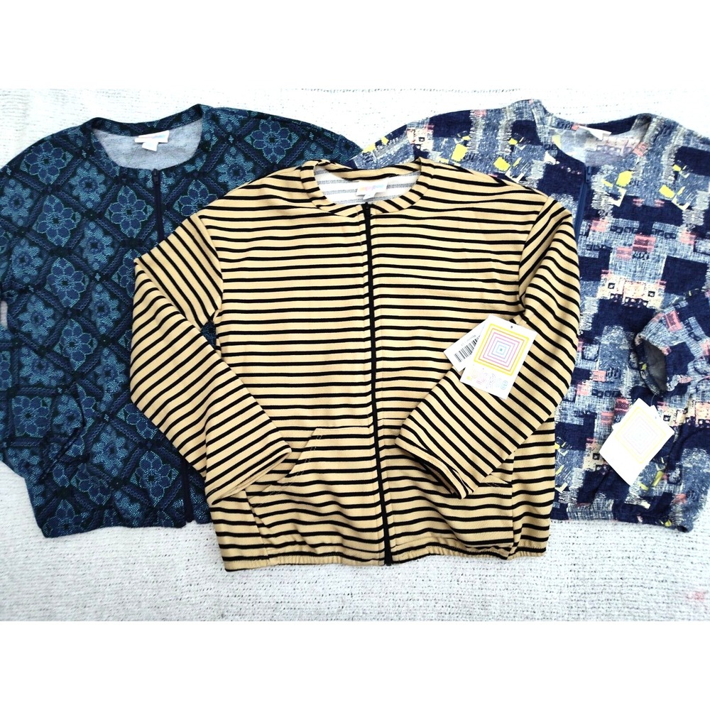 LuLaRoe Girls Monroe Jacket Lot 3pc Sz 14 Lightweight‎ Bomber Full Zip Pockets - Picture 3 of 6